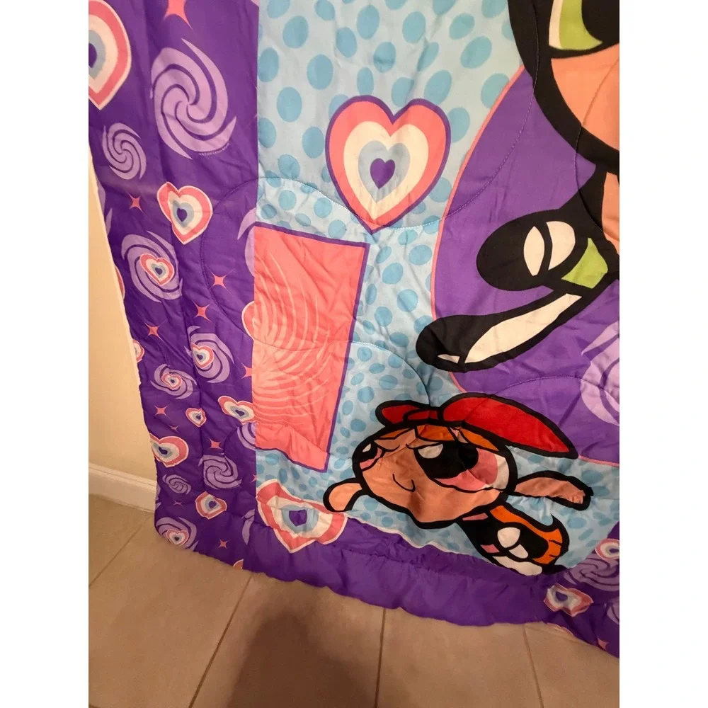 VTG Power Puff Girls Twin Comforter Blanket Y2K Vintage Purple Pink Hearts